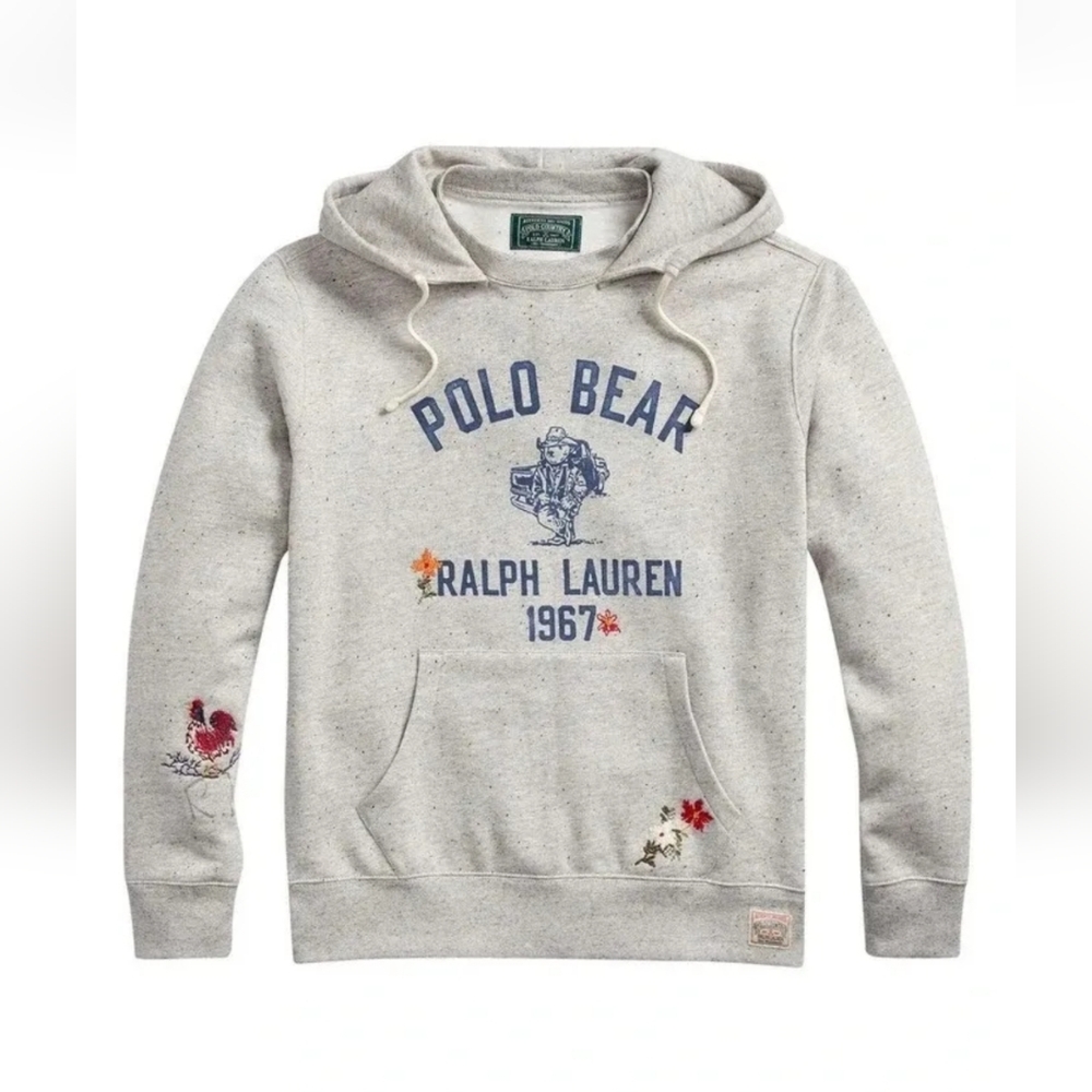 Polo Ralph Lauren Country Embroidered Expedition Bear Fleece Hoodie Grey